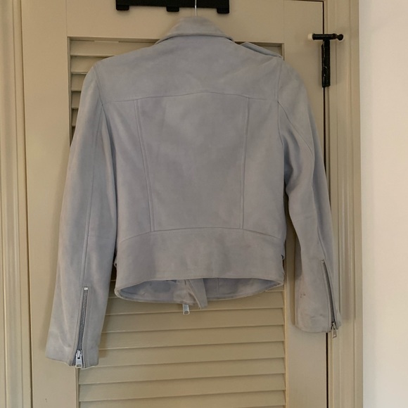 All Saints Suede Balfern Biker Jacket in Luna Blue - Picture 12 of 14